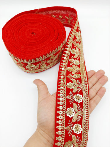 9 Yards Velvet Fabric Embroidered Trim Sequins Lace Sewing Trimming Sari Trim Indian Border